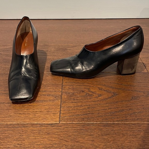 Celine Women’s Black Leather Square Toe Heels Size 38.5 - Picture 1 of 8